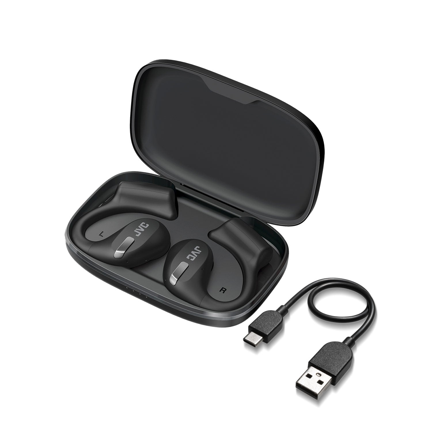 HA-NP50T-B JVC open-type earphones charging case &amp; USB charging lead in Black