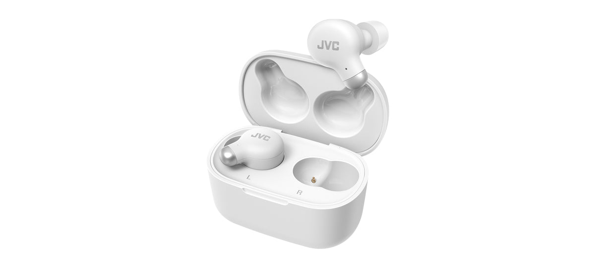 Noise Cancelling earbuds with up to 28 hours of playback HA-A25T-W in white by JVC