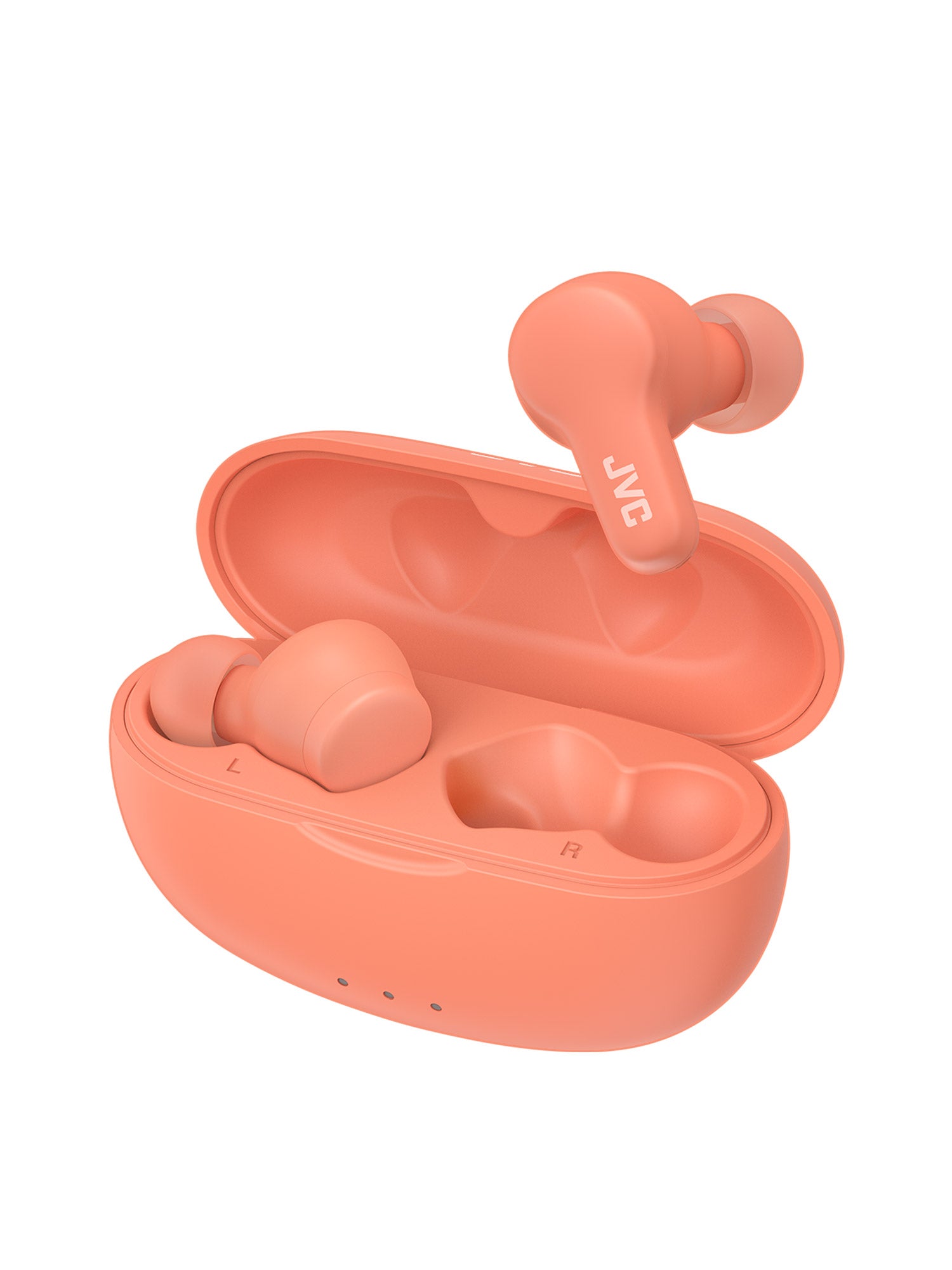 HA-A7T2 in peach wireless earbuds, charging case by JVC