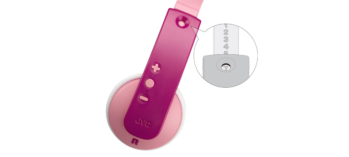The HA-KD10W wireless kids headphones have a headband fit is adjustable with a 7-step memory