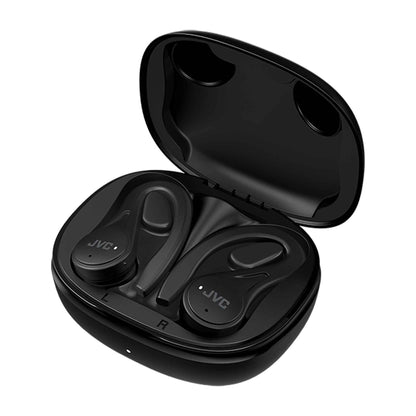 HA-EC25T in Black charging case with earbuds in it